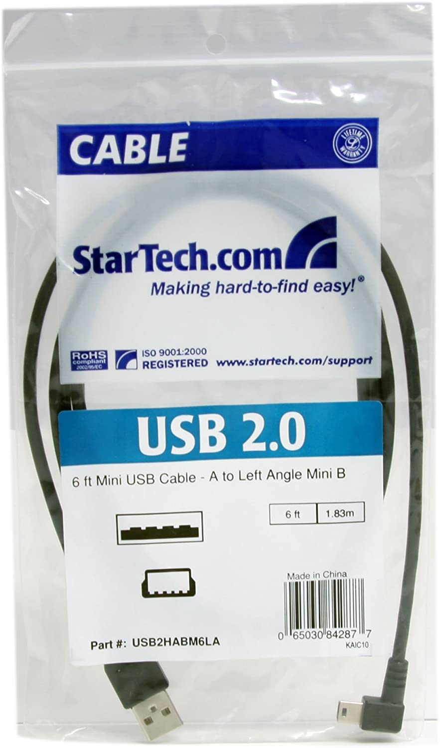 6 FT MINI USB CABLE - A TO LEFT, Black, 6 ft/2 m - Image 4