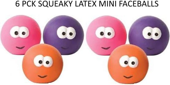 GoodBoy NEW 6 PCK 7 CM LATEX FACE BALLS BIG EYES DOG PUPPY SQUEAKY TOY 08383