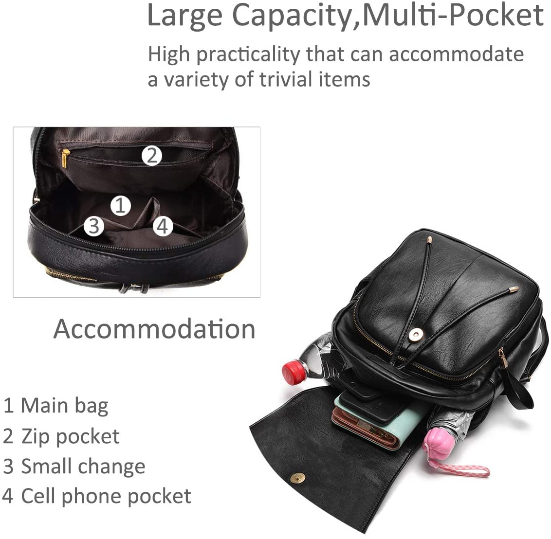 NICOLE&DORIS Fashion Women Backpack Mini Backpack Faux Leather Ladies Rucksack Shoulder Bag Purses Girls Backpack Wine red - Image 4