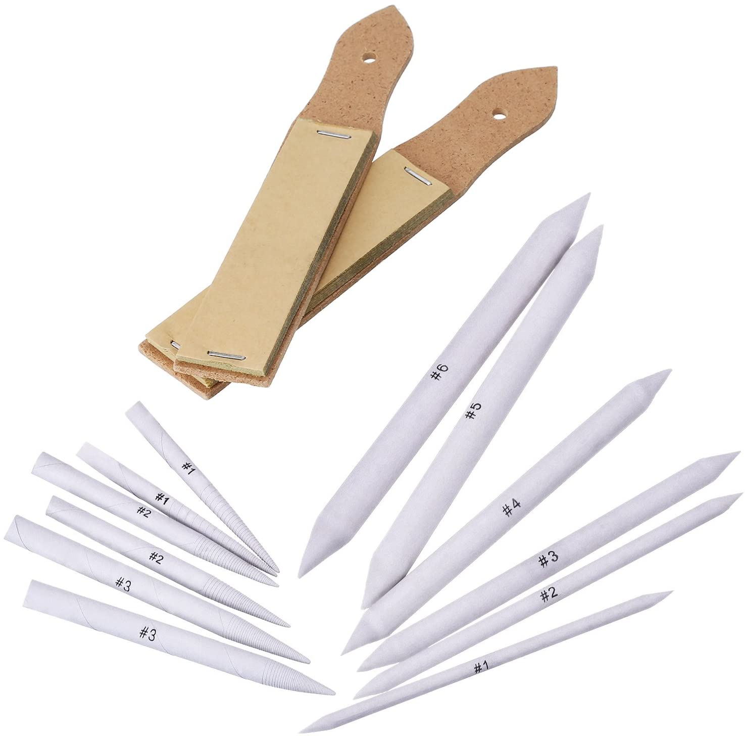 12 Pieces Blending Stumps and Tortillions Set with 2 Pieces Sandpaper