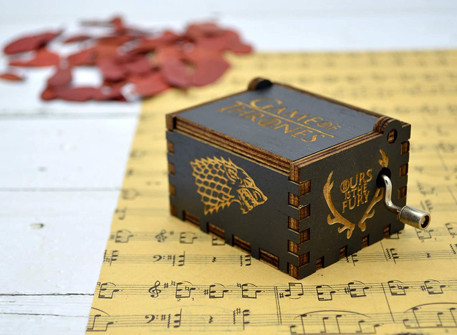 Micteney Game Of Thrones Winter Is Coming Antique Carved Wooden Hand Crank Music Box for Kids - Image 3