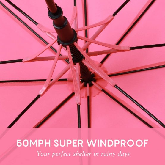 RUMBRELLA Pink UV Stick Umbrella Auto Open UPF 50+ with J Hook Handle 50IN - Image 4