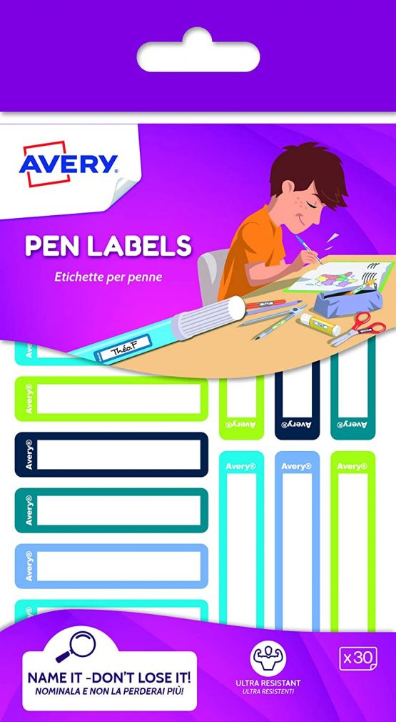 AVERY Stationery Labels, 50 x 10 mm, 30 Labels Per Pack, Blue/Green | RESM130G
