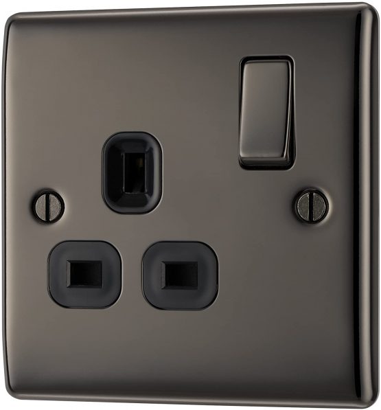 BG Electrical NBN21B-01 Single Switched Power Socket, Black Nickel, 13 Amp, 2.3 cm*8.6 cm*8.6 cm