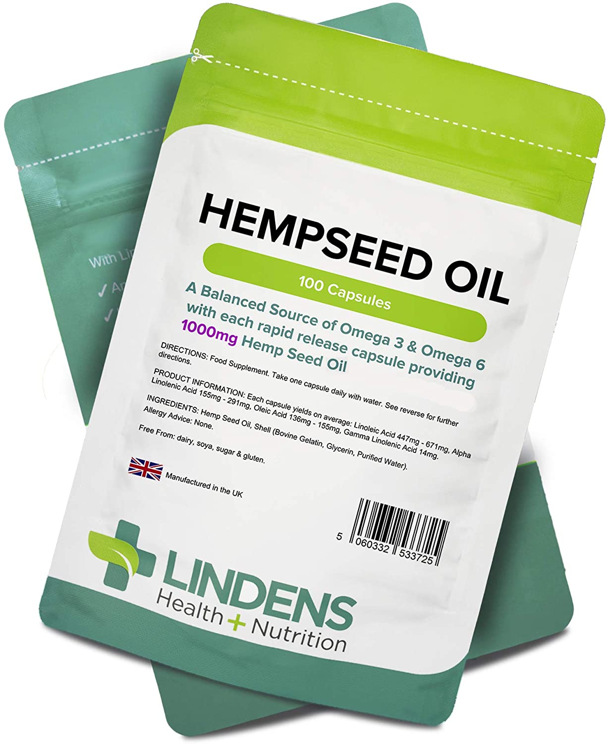 Lindens, Hemp Seed Oil 1000mg, 100 Capsules, UK Made, Source of Omega 3, 6 & 9, Joint Care, Heart Health, Overall Wellbeing - Image 3