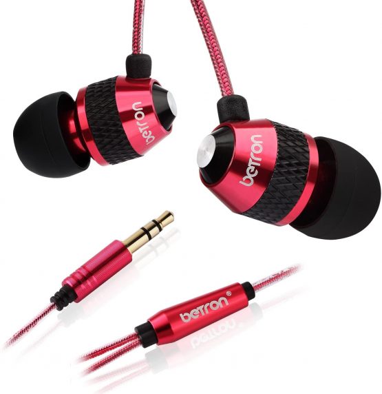 Betron B25 Earphones with Microphone, In Ear Headphones Earphones with Mic and Volume Control, Wired 3.5 mm Headphone, Noise Isolating, Red - Image 2