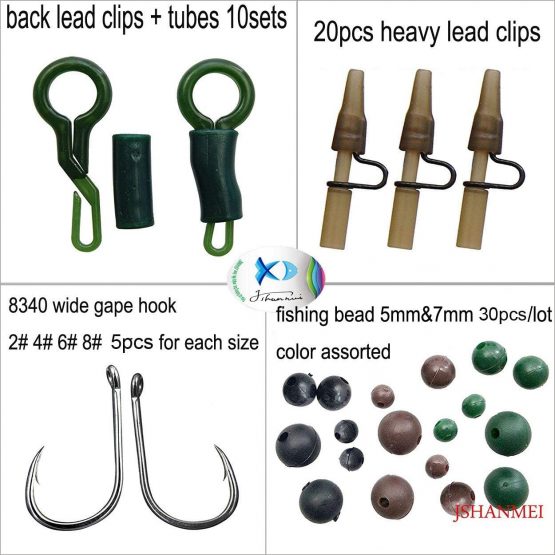 JSHANMEI 160pcs Carp Fishing Tackle Box Kit Including Quick Change Swivels Carp Hooks Beads Rig Tubes Leader-Clips Anti-tangle Sleeves Baits Carp Fishing Terminal Tackle - Image 2