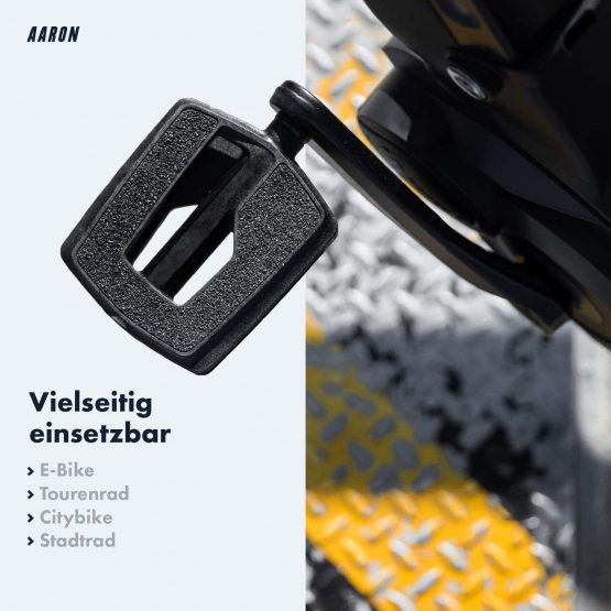 AARON - Urban Pedals with Sealed Industrial Ball Bearings - Replaceable Non-Slip Grip Tape - Bike Pedals with Flat Design for E-bikes, Trekking Bikes, City Bikes and many more - Black - Image 3