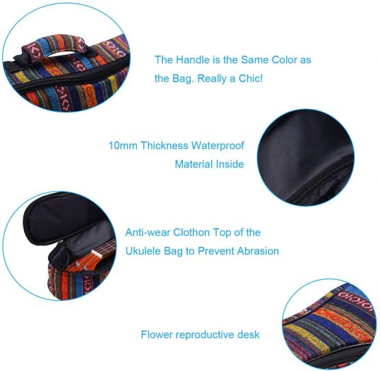 CAHAYA Ukulele Bag Tenor Cotton Ukulele Case 26 Inch 9MM Thick Soft Padding Adjustable Straps Bohemia Vintage Style, CY0131-3 - Image 4