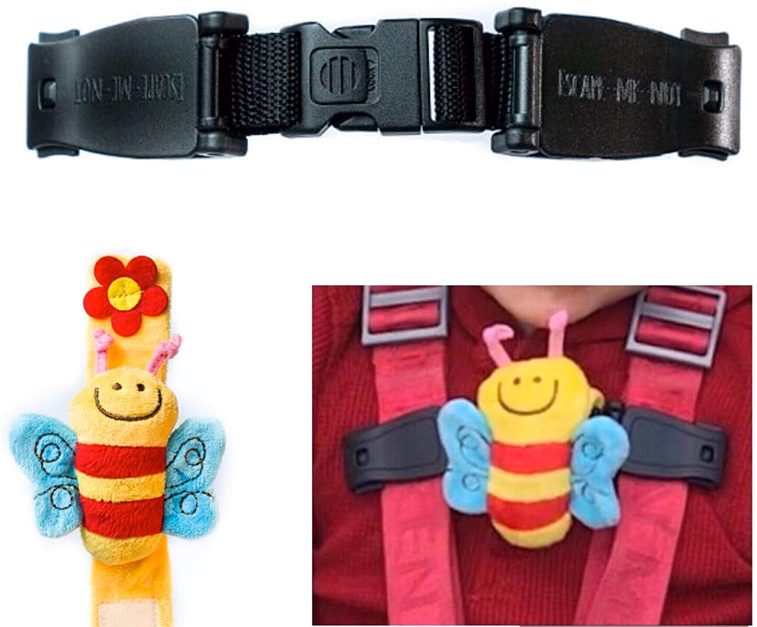 Anti Escape System Chest Clip Buggy Pushchair Car Seat Houdini Safety Strap to Stop Your Little escapees Taking Their arms Out of The Harness with Escape-me-not. Safer Journeys-Less Stress