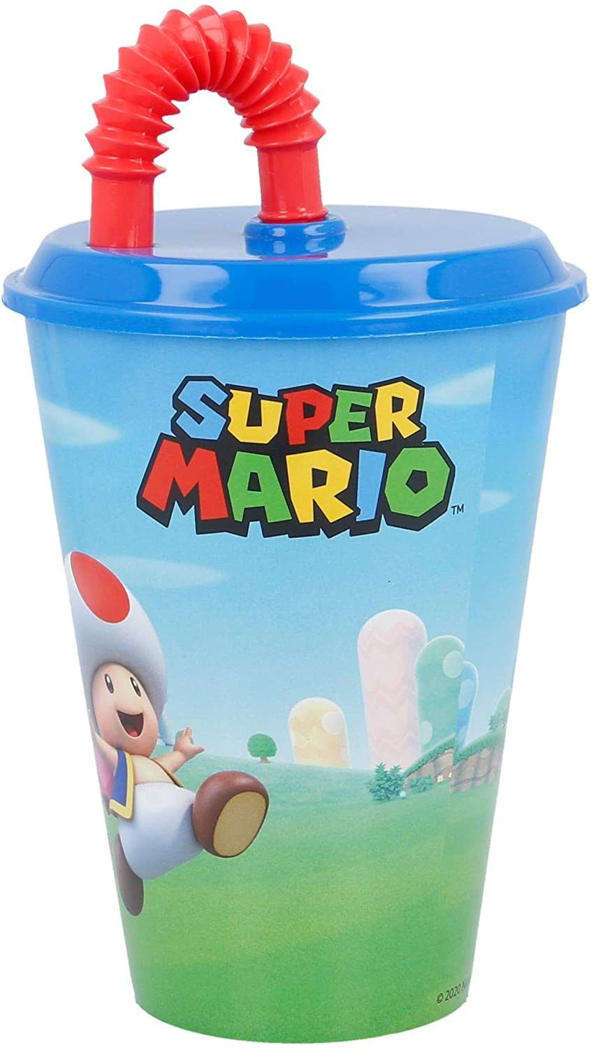 Stor Super Mario 430ml, Kids Cup with Lid and Straw-Multicolored Cup for Children, Nintendo Switch Game Fans- Reusable - Image 4