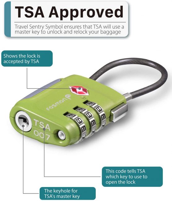 Fosmon TSA Approved Cable Luggage Locks, 3 Digit Combination with Open Alert Indicator, Alloy Body and Release Button for Travel Bag, Suit Case & Luggage (4 Pack) - Black, Green, Red and Blue - Image 2