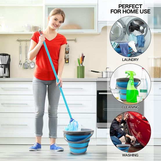 Bramble - Portable Space Saving Collapsible/Foldable 10 Litre Bucket - Blue - Image 2