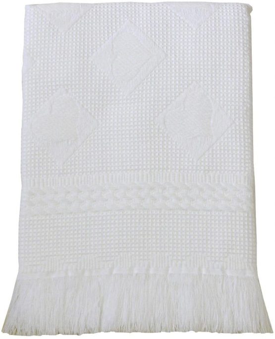 BabyPrem Baby Large Soft Acrylic Hearts Shawl Blanket 122 x 122cm White