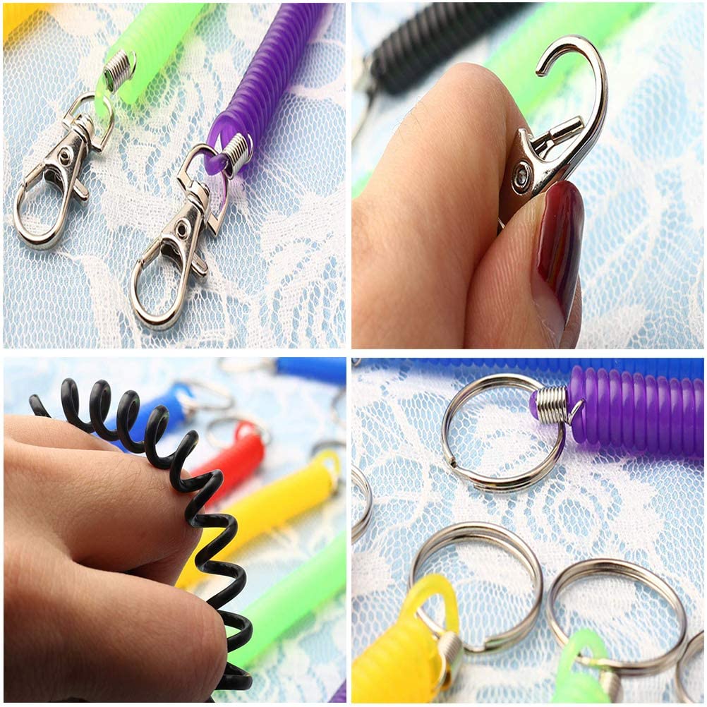 Deolven Spiral Keyring,7 Pack Stretchy Keychain Coloured Spring Key Rings Retractable Key Chain for Keys Torch Pliers School Work Plastic 7 Colours - Image 4