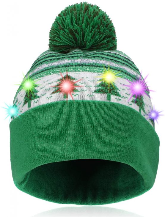 Hifot LED Light Up Hat Beanie Knit Cap Bright and Colorful Xmas Christmas Party Beanie Cap Warm Novelty Knitted Beanie Cap - Image 2