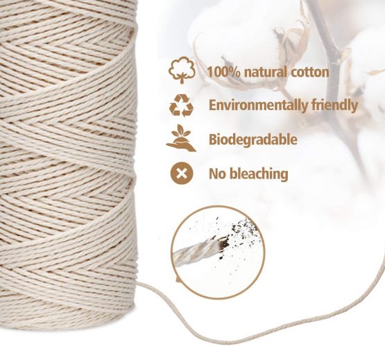 ilauke 1MM Bakers Twine, 300m Cotton Macrame Cord Kitchen Cooking String for Trussing and Tying Poultry Meat Making Sausage DIY Crafts and Decoration (Beige) - Image 3