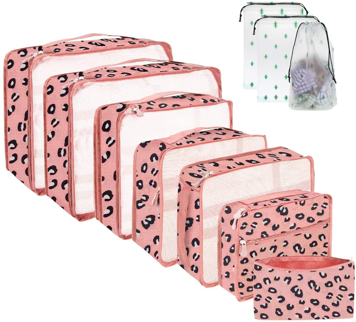 Packing Cubes for Suitcase 10 Sizes Suitcase Organizer Bags 10 Pcs Travel Bags Organiser (10, Leopard Print)