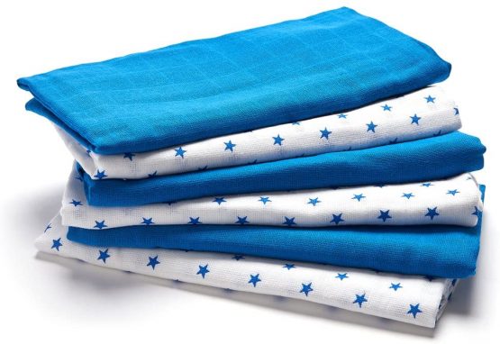 Lovjoy 100% Cotton Muslin Squares - Pack of 6 (Little Stars Blue) 70 x 70 cm