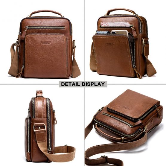 Contacts Genuine Leather Mens 10.7 Inch Laptop Mini Messenger Businessi Crossbody Tab Bag Travel Tote School Shoulder bag - Image 4
