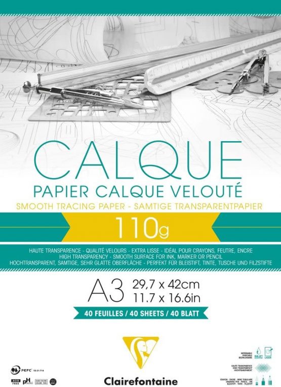 Clairefontaine Tracing Paper Pad, 110 g, A3, 40 Sheets - Image 2