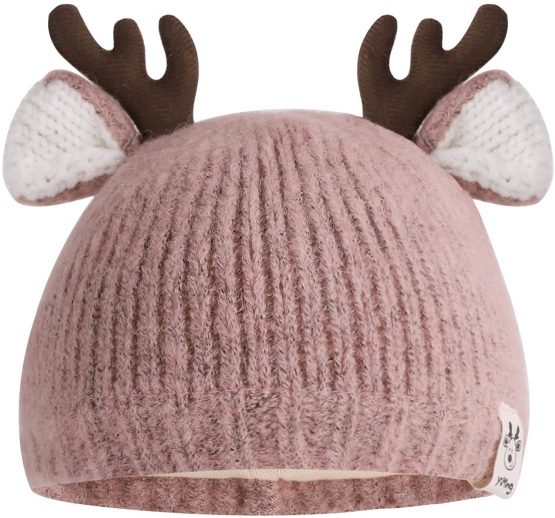 Baby Winter Knitted Hat Cute Deer Beanie Hat Adorable Antler Baby Cap Newborn Baby Photography Prop Cotton Lined Hat Kids Christmas Party Favors for 3-24 Months Baby 40-50cm - Image 2