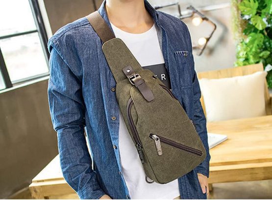 FANDARE Vintage Sling Bag Messenger Bag One Shoulder Backpack Crossbody Bag Travel Bag Women/Men Canvas Green - Image 3