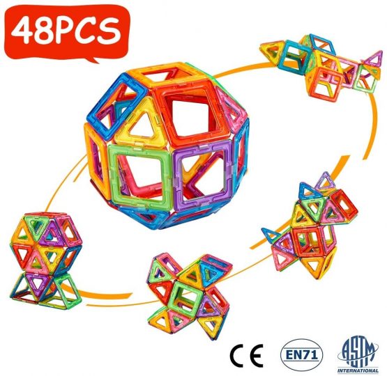 Crenova Magnetic Blocks, 98PCS Rainbow Building Blocks Basic Construction Set Educational Magnetic Tiles STEM Toy for Boys Girls Age 3 4 5 6 7 8 Year Old