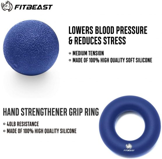 FitBeast Hand Grip Strengthener Forearm Grip Workout Kit - 5 Pack, Adjustable Hand Gripper, Finger Exerciser, Finger Stretcher, Exercise Ring & Stress Relief Grip Ball for Athletes and Musicians - Image 4