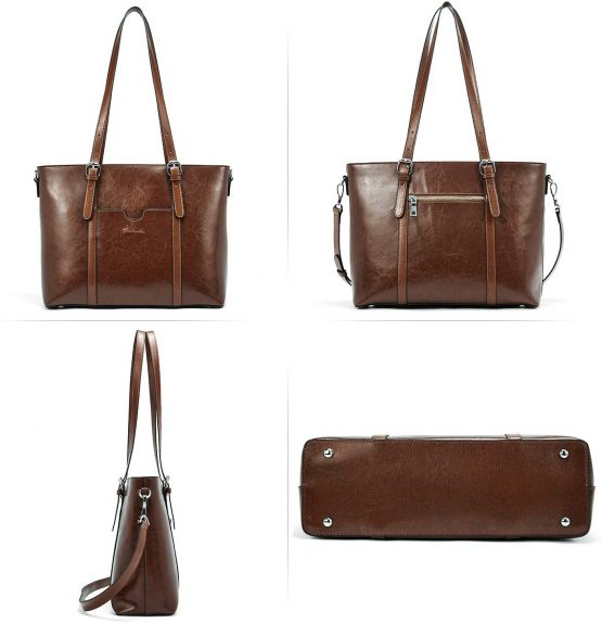 BOSTANTEN Womens Genuine Leather Handbags Large Capacity Vintage Top-Handle Tote Bag Casual 15.6 inch Laptop Shoulder Bags - Image 3