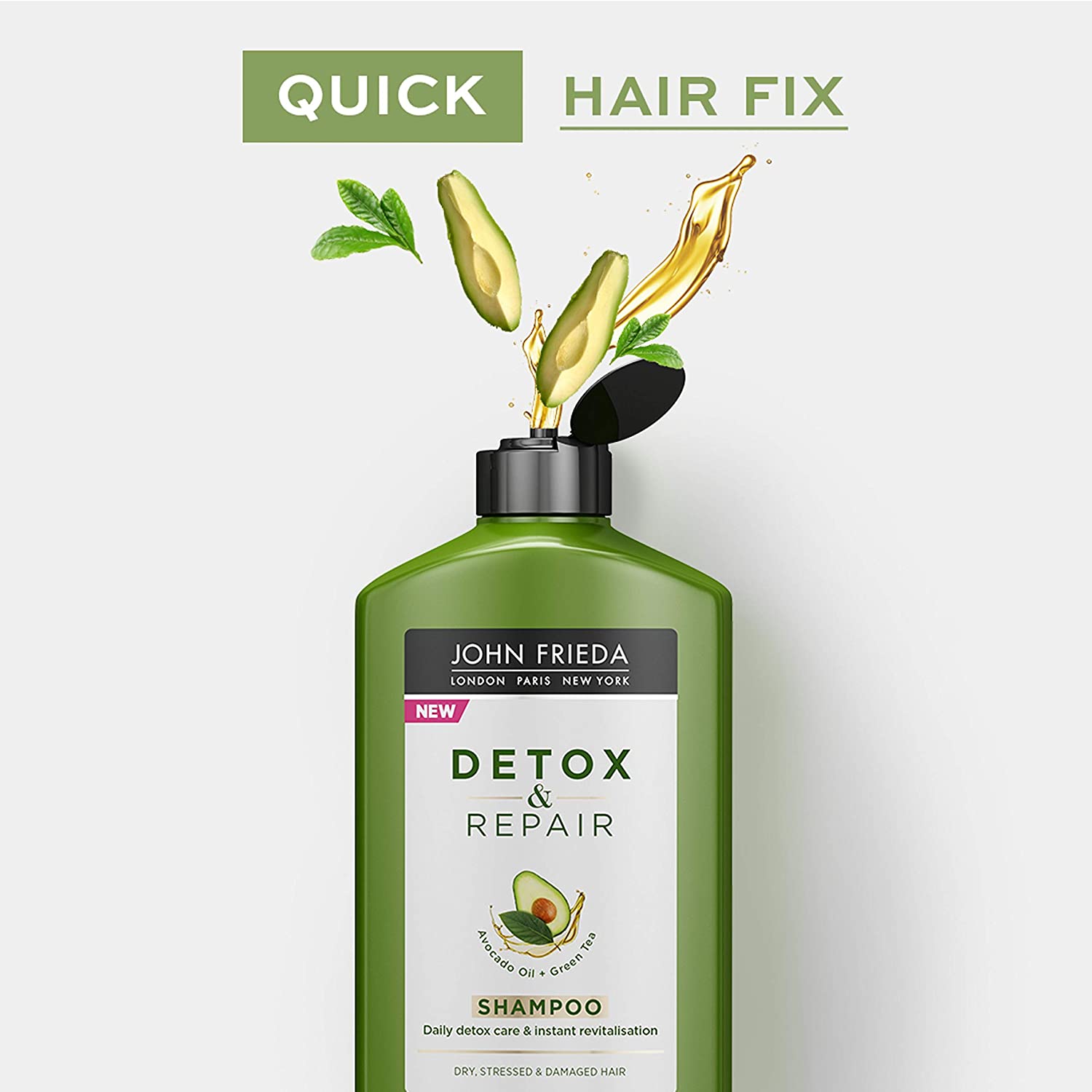 John Frieda Detox & Repair Shampoo for Dry, STRESSED & Damaged Hair with Avocado Oil and Green Tea, 250 ml - Image 3