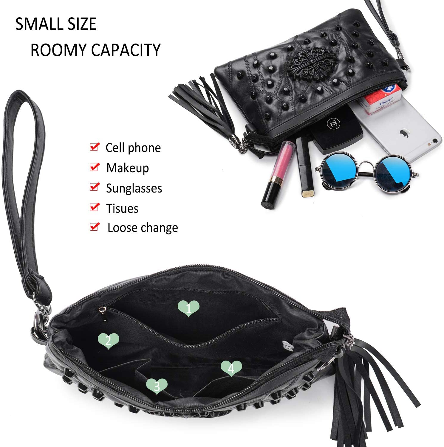 LaRechor Mini Small Handbags Shoulder Bag for Women, Tassel Studded Cross Body Bag - Image 4