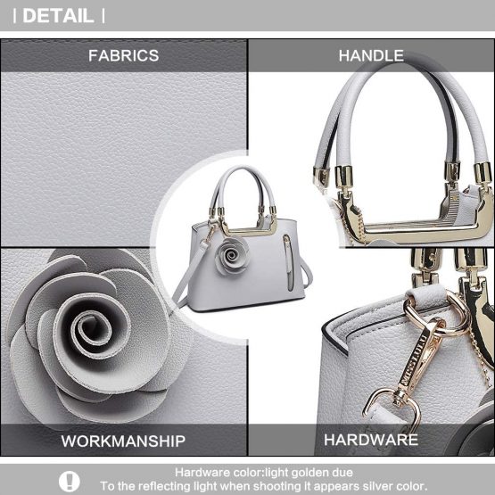 Miss Lulu Women Elegant Top Handle Bag Small Trend Shoulder Bag Pu Leather Flower Charm Structured Handbag Crossbody Bag - Image 3