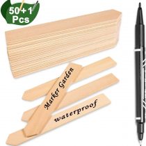 Whaline 50Pcs Wooden Plant Labels with A Marker Pen, Waterproof Pointed Wooden Plant Sign Tags Eco-Friendly Garden Markers for Seed Potted Herbs Flowers Vegetables (15 x 2 cm)