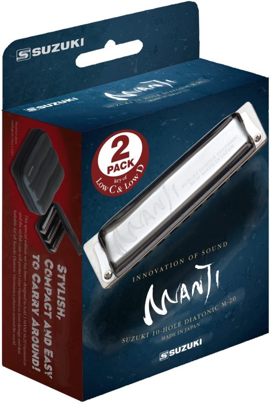 Suzuki M-20-LP Manji Diatonic Harmonica Low Key Set with case, Silver ,4.0 cm*10.5 cm*11.5 cm