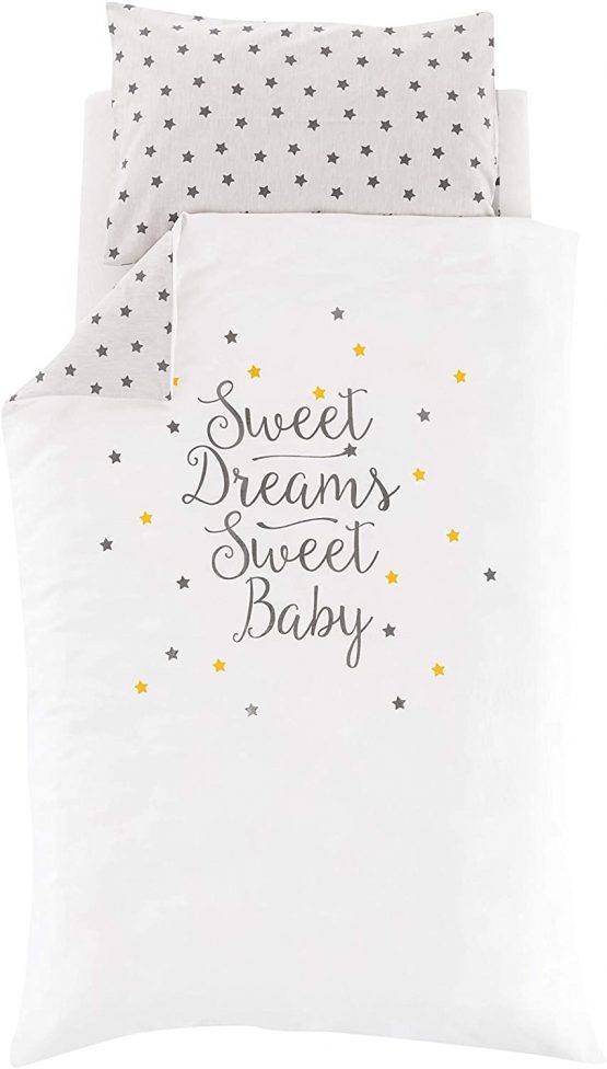 Träumeland TT19202 Baby/Children's Bed Linen Made of Finest Cuddly Soft Cotton Size 100 x 135 cm + 40 x 60 cm Star Dream Design Yellow Multi-Coloured