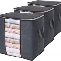 Lifewit Clothes Storage Bag 90L Large Capacity Organizer with Reinforced Handle Thick Fabric for Comforters, Blankets, Bedding, Foldable with Sturdy Zipper, Clear Window, 3 Pack, Grey