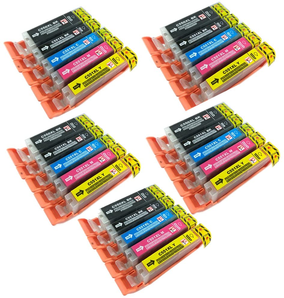 PerfectPrint Compatible Ink Cartridge Replacement for Canon Pixma iP7200 iP7250 iP8750 iX6850 MG5450 MG5550 MG5650 MG6350 MG6450 MG6600 MG6650 MG7150 MG7550 MX725 MX925 550/551 XL (BK/C/M/Y