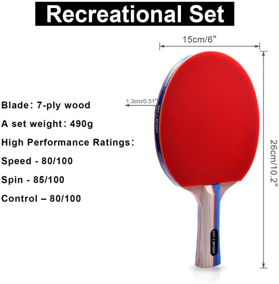 Joy.J Sport Table Tennis Bats, Pingpong Racket Set with 2 Bats and 3 Balls, TT Paddle for Home Indoor or Outdoor Play (Recreational set) - Image 4