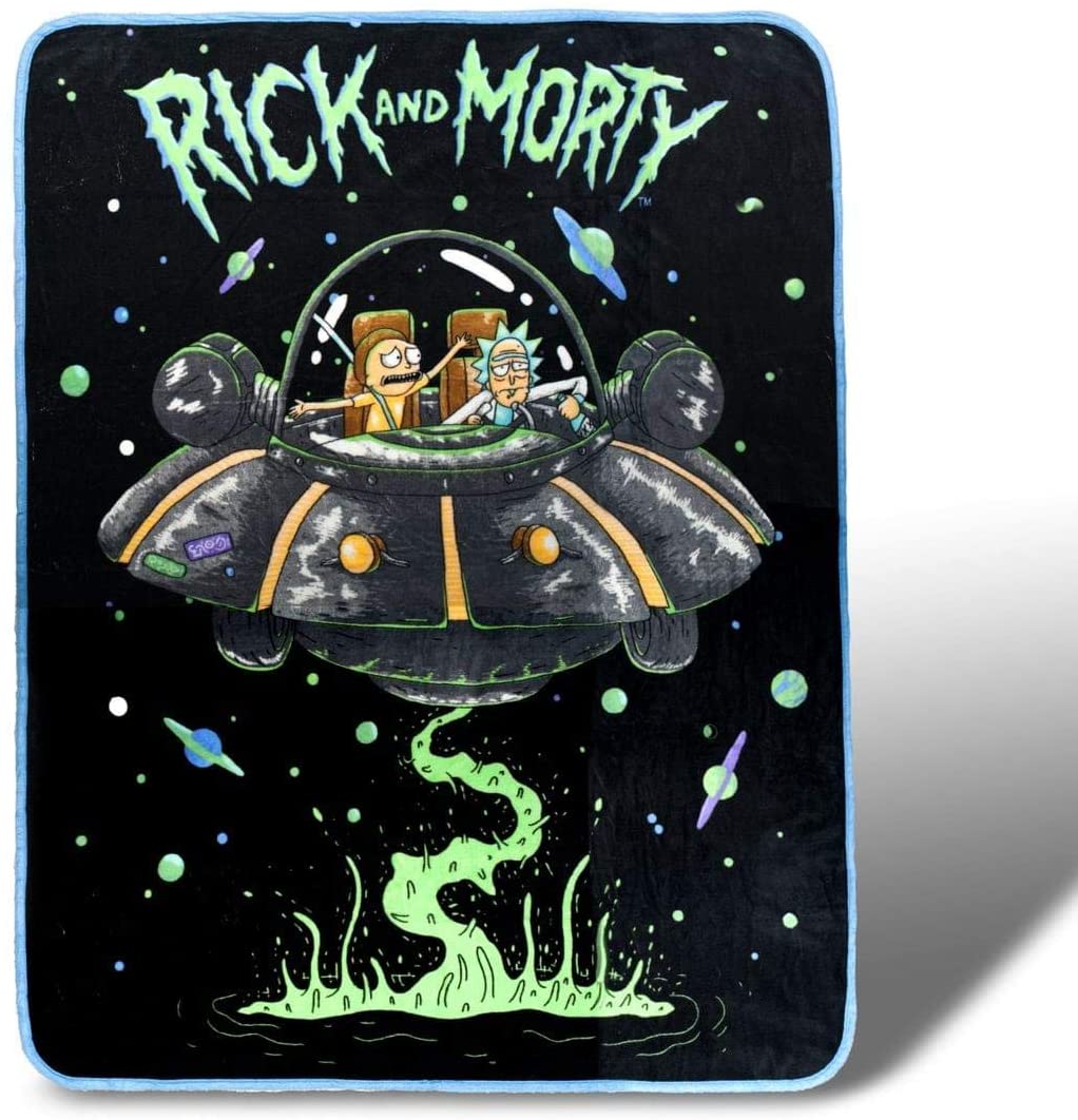 RICK AND MORTY Fresh Start Fleece Throw Blanket 45 x 60 Inches, Black