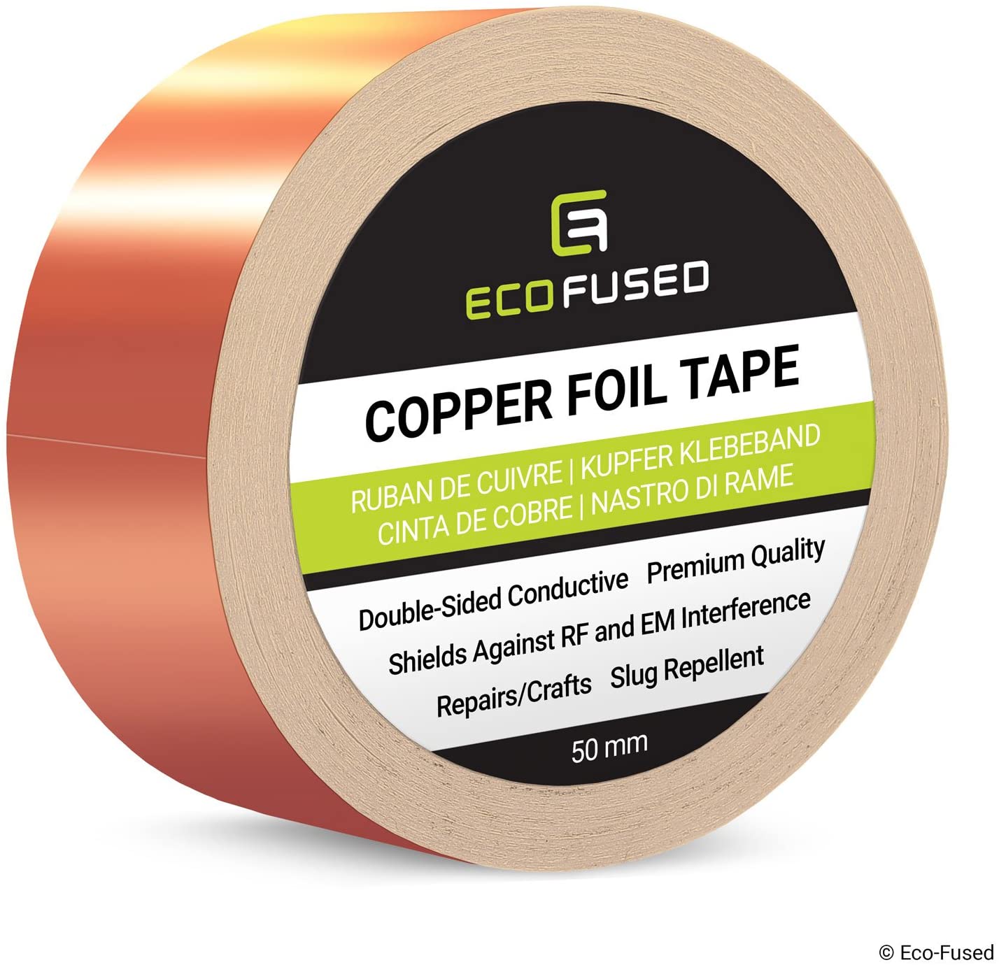 ECO-FUSED Premium Adhesive Copper Foil Tape, Double-Sided Conductive, 2 inch (50 mm), EMI and RF Shielding, Paper Circuits