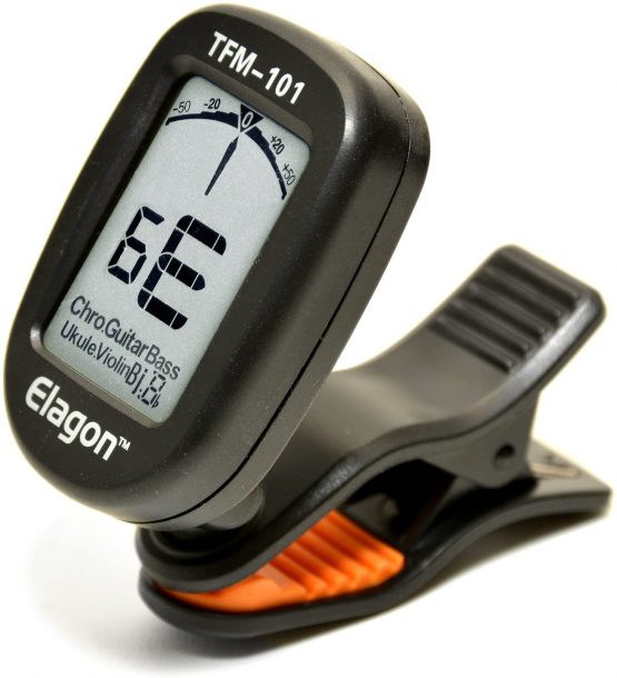 Elagon (TFM-101) Clip-On Multi-Instrument Tuner, Clear Display, 9 Tuning Modes for Various Instruments: Electric and Acoustic Guitars, Chromatic Tuning for all Non-Standard Tuning, Tuning for Bass, Ukulele, Banjo, Violin, F Key Instruments (e.g. horn, F trumpet. etc.), Bb Key Instruments (e.g. soprano saxophone, etc.), Eb Key Instruments (e.g. clarinet, etc.). Very Simple to Use.