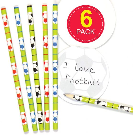 Baker Ross AC895 Football Pencils - Pack of 6, Ideal for Kids School Set, Homework, School Classwork, Party Bag Filler and Small Gifts