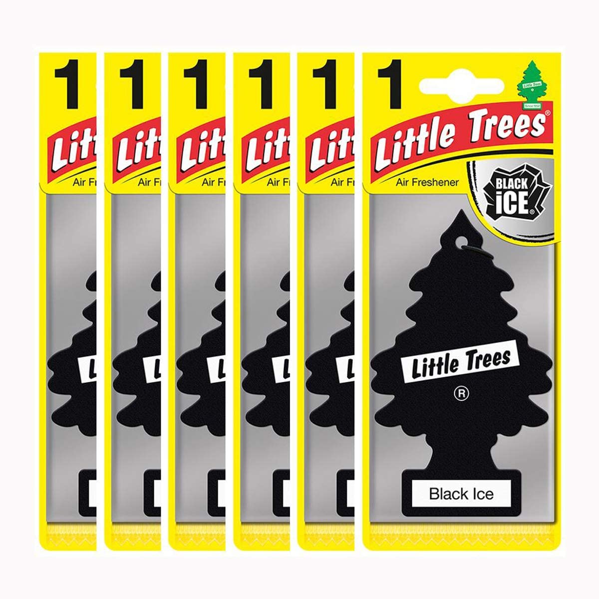 Little Trees Air Freshener Tree MTZ04 Black Ice Fragrance For Car Home Boat Caravan - Six Pack, 6 count (Pack of 1)