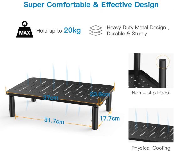 HUANUO Monitor Stand Riser - 3 Height Adjustable Monitor Stand Ergonomic Metal Monitor Riser Stand with Mesh Platform for Laptop, Computer, PC, Printer up to 20KG - Image 4
