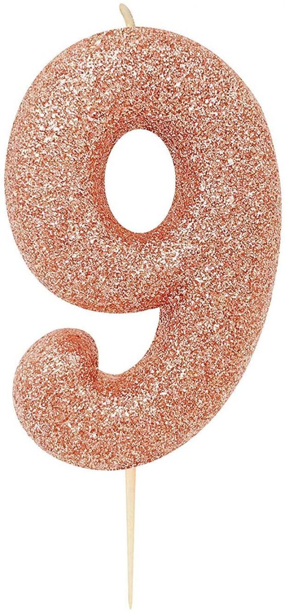 Anniversary House Age 9 Glitter Numeral Moulded Pick Candle Rose Gold - Image 2