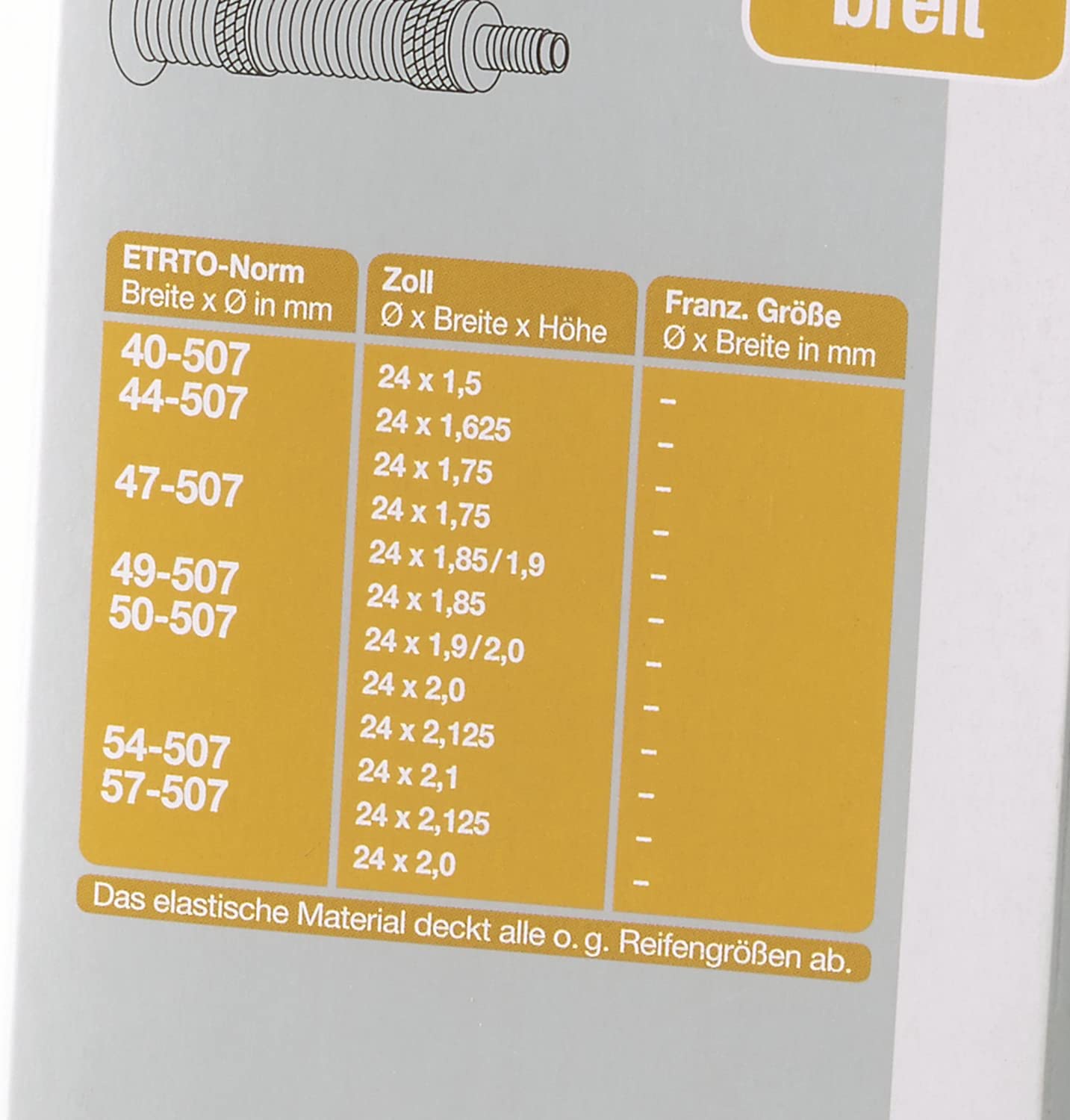 FISCHER Bicycle inner tube wide in 24 inches, ETRO standard: 40/57-507, Dunlop valve, car valve, Black, Auto Ventil standard - Karton - Image 4