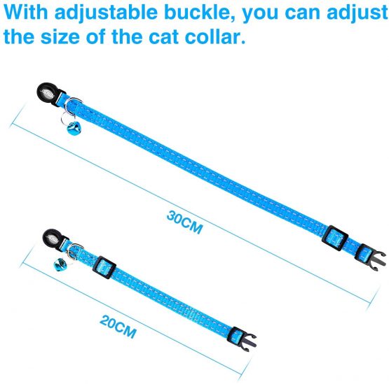 Cat Collar Safety Adjustable VACNITE Cat Collar with Bell Reflective Strap Safety Quick Release Buckle Suitable for Cats and Small Dogs (Pack Of 6) - Image 4