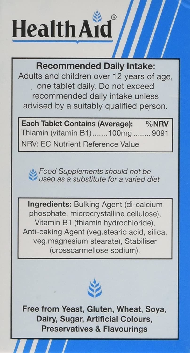 HealthAid Vitamin B1 (Thiamin) 100mg - Prolong Release - 90 Tablets, White, 90 count (Pack of 1) - Image 2