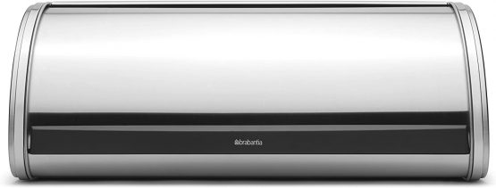 Brabantia Roll Top Bread Bin (Matt Steel) Large Front Opening Flat Top Bread Box, Fits 2 Loaves